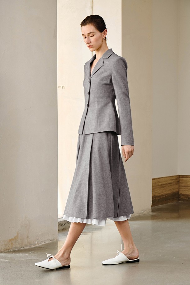 YYIAM - 롱스커트 - YY_Gentle gray pleated skirt