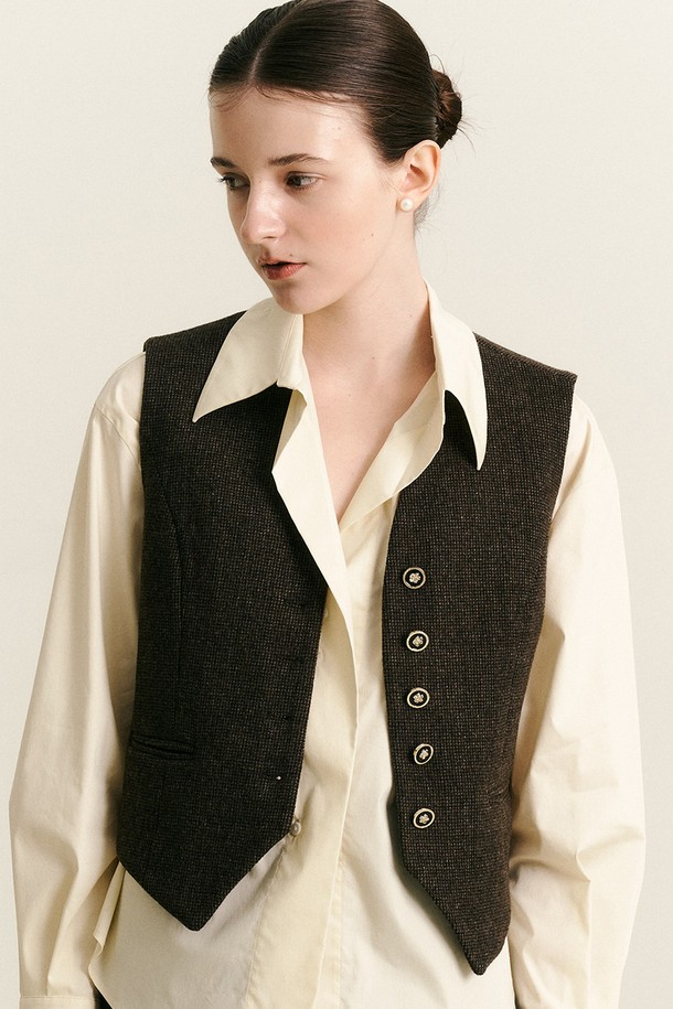 WE'DEE - 베스트 - WD_Plaid collarless vest