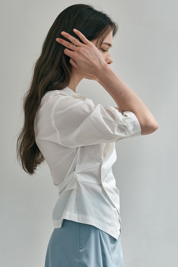 WE'DEE - 셔츠 - WD_Asymmetric button shirt_WHITE