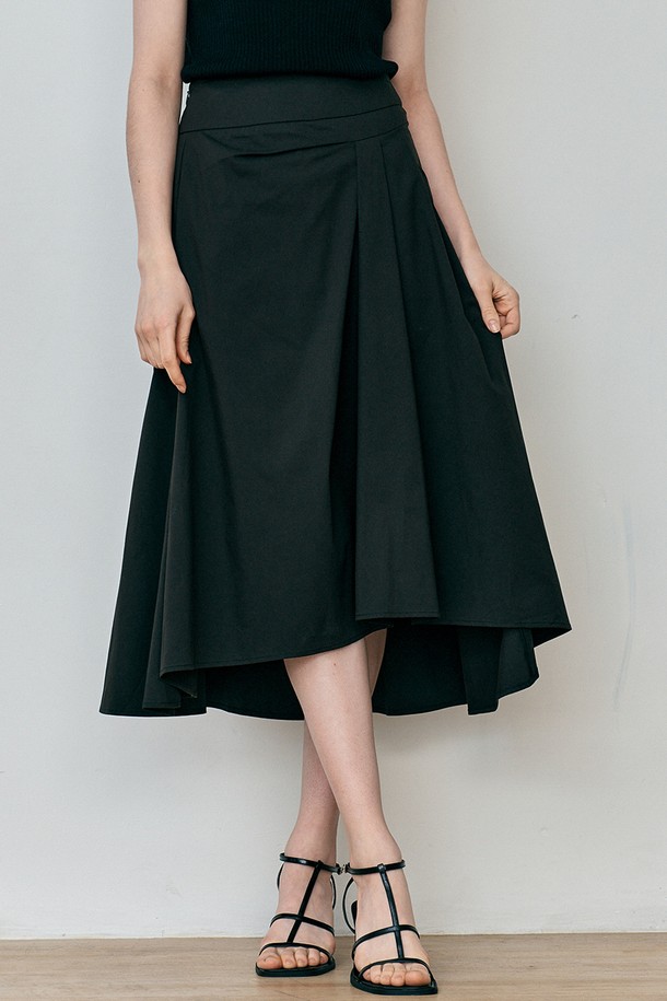 WE'DEE - 롱스커트 - WD_Irregular pleated skirt_BLACK