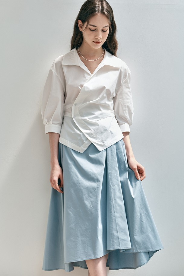 WE'DEE - 롱스커트 - WD_Irregular pleated skirt_BLUE