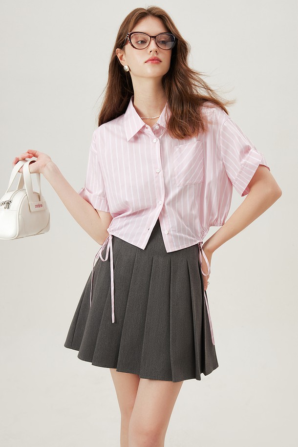 WE'DEE - 셔츠 - WD_Striped drawstring cropped shirt_2color