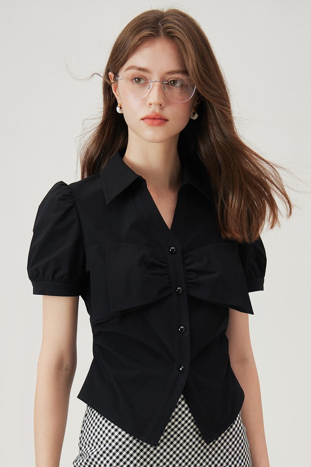 WE'DEE - 셔츠 - WD_Bow cropped shirt_BLACK