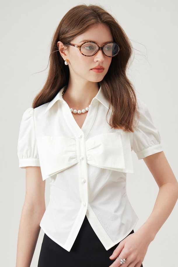 WE'DEE - 셔츠 - WD_Bow cropped shirt_WHITE