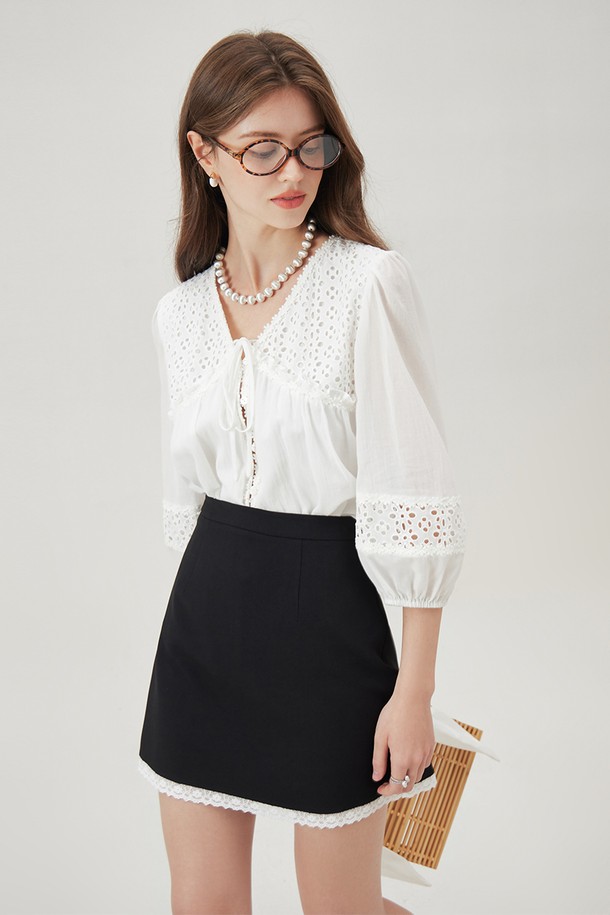 WE'DEE - 미니스커트 - WD_Simple lace a-line skirt