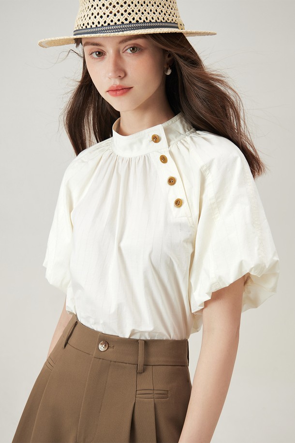 WE'DEE - 블라우스 - WD_Stand-up collar button blouse