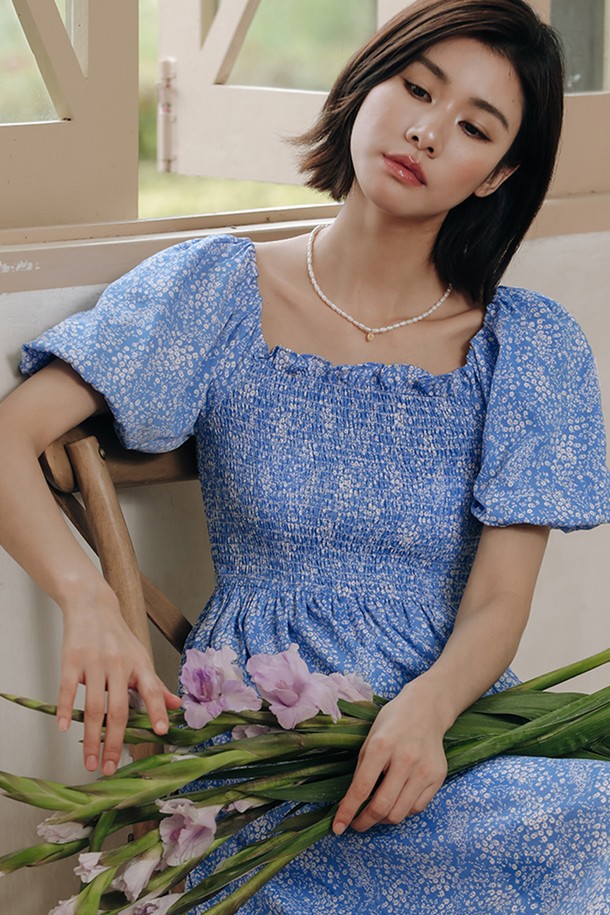 LANGSON - 반소매 원피스 - LS_Floral off-shoulder two way dress