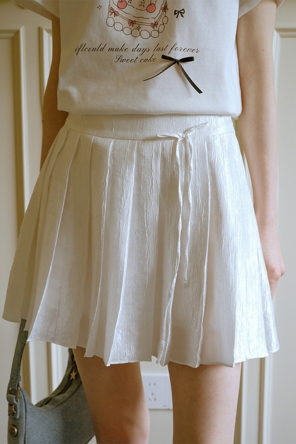 Cest Moidew - 미니스커트 - Cest_Pearl ribbon pleated skirt