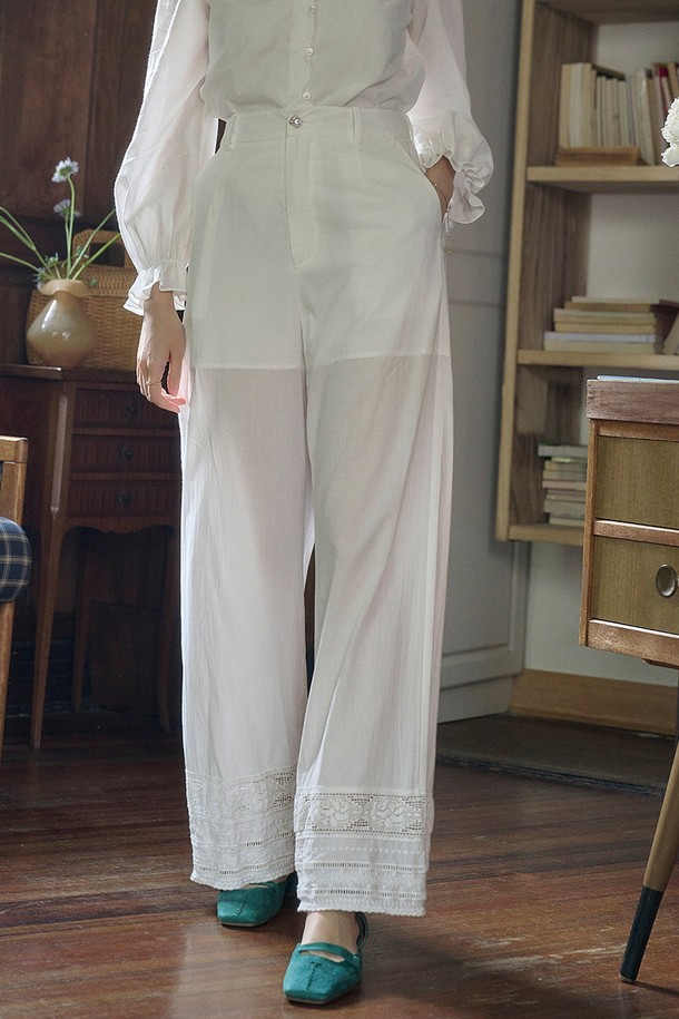 Simple Retro - 롱/미디팬츠 - SR_Literary lace trimmed pants