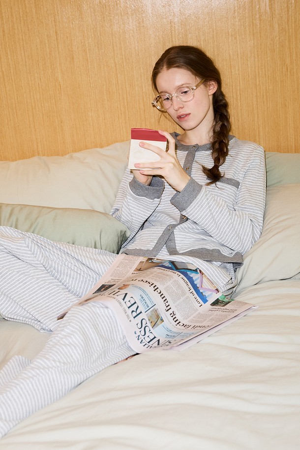 Melanie Joy - 홈웨어 - MJ_Stripe knitted pajamas_GRAY