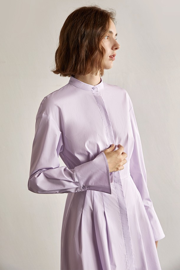 YYIAM - 긴소매 원피스 - YY_Pleated waist shirt dress_PURPLE