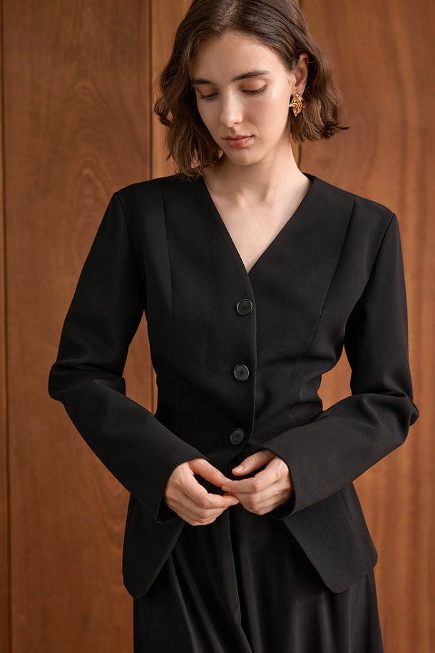 YYIAM - 자켓 - YY_V-neck commuter slim jacket_BLACK