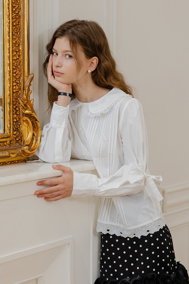 DUNDROP - 셔츠 - DD_Lace collar ribbon sleeve shirt