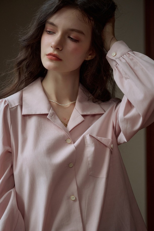 Simple Retro - 셔츠 - SR_Literary pink long sleeve shirt