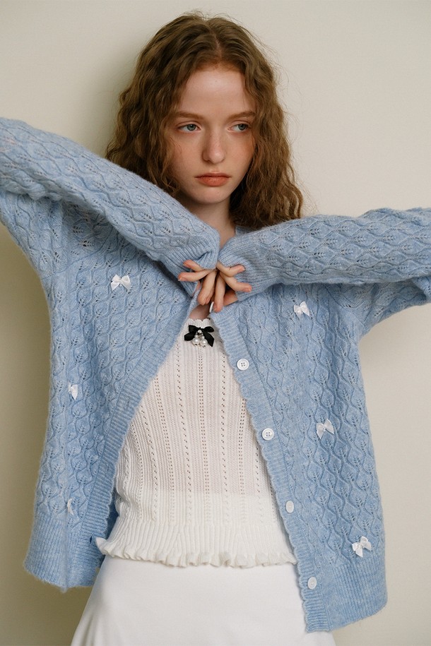 Cest Moidew - 가디건 - Cest_Leaf pattern bow ribbon cardigan