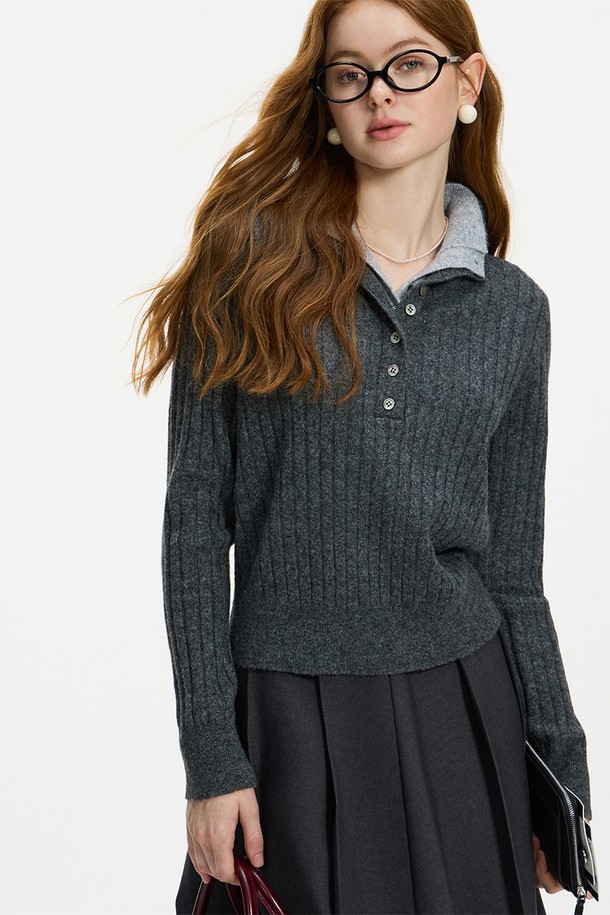 WE'DEE - 스웨터 - WD_Fake layered collar wool knit top