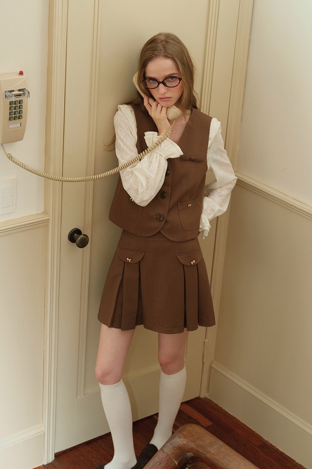 Cest Moidew - 미니스커트 - Cest_Brown pleated skirt