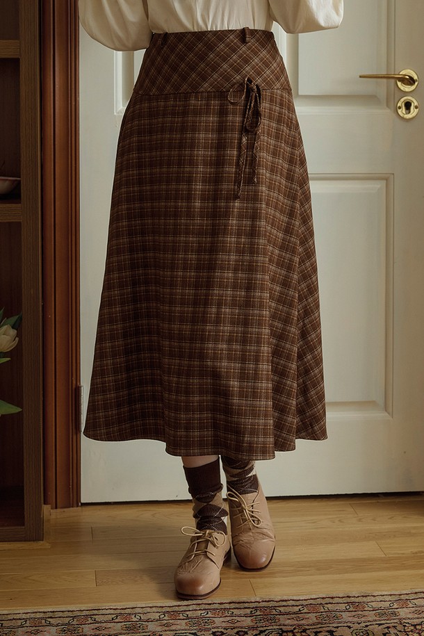 Simple Retro - 롱스커트 - SR_Vintage check ribbon skirt