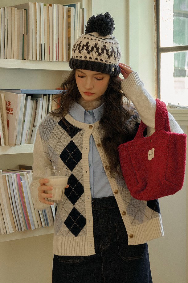 Simple Retro - 가디건 - SR_Rhombic jacquard wool cardigan