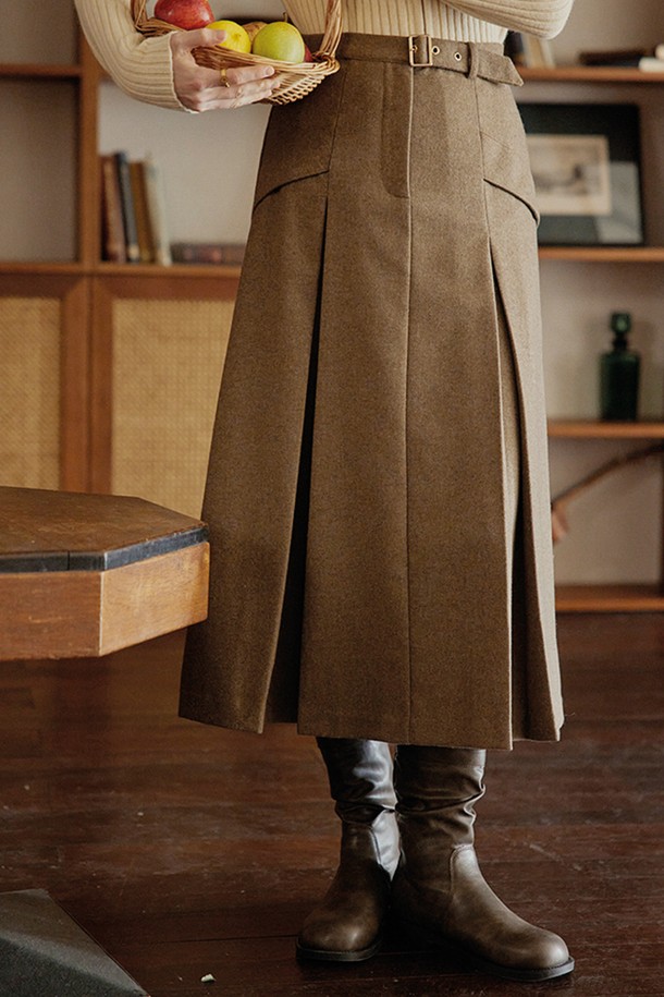 Proud Mary - 롱스커트 - PM_Vintage half pleated woolen skirt