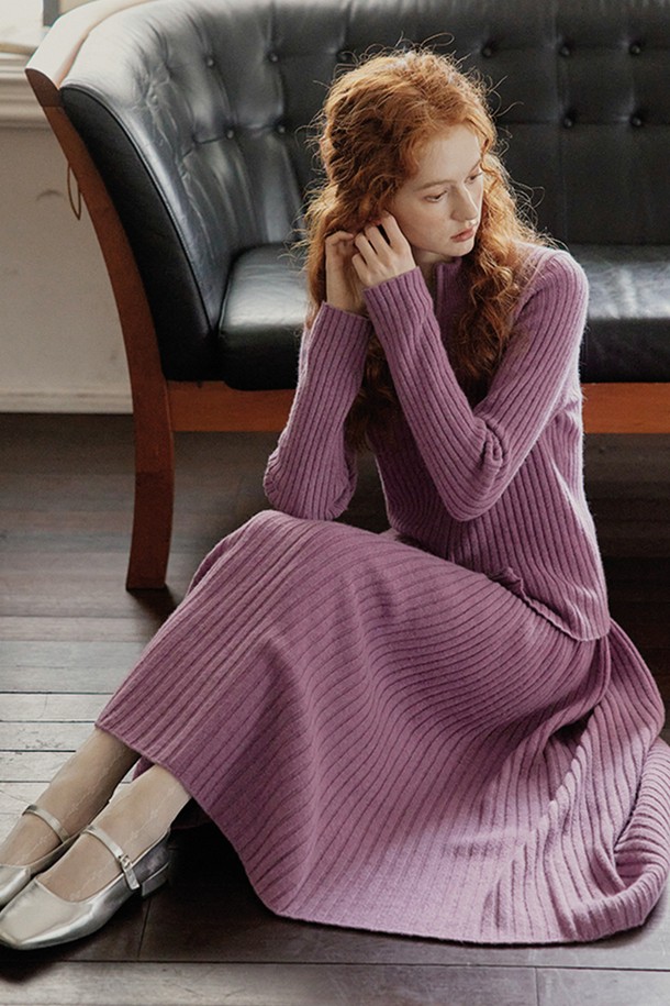 Proud Mary - 롱스커트 - PM_Ribbed wool skirt_PURPLE