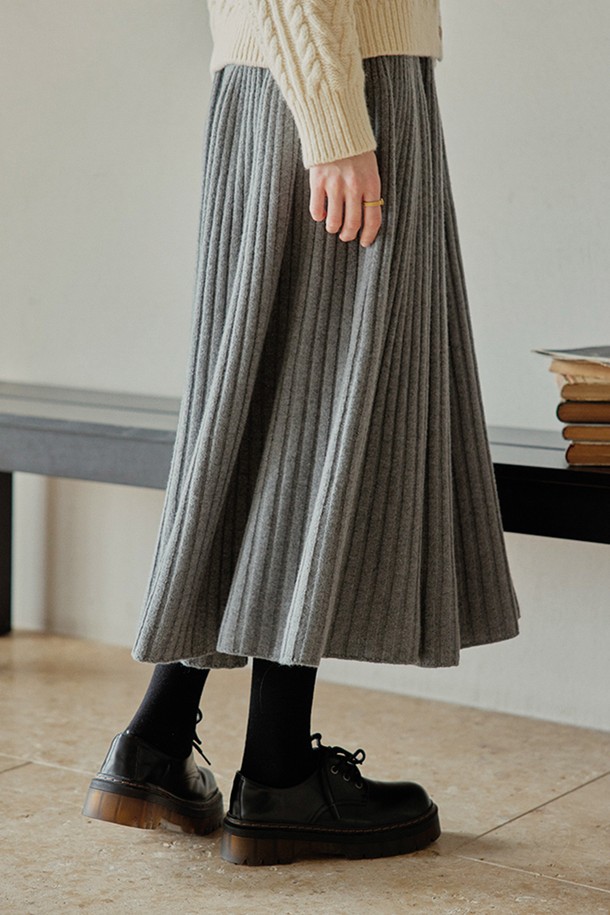 Proud Mary - 롱스커트 - PM_Ribbed wool skirt_GRAY