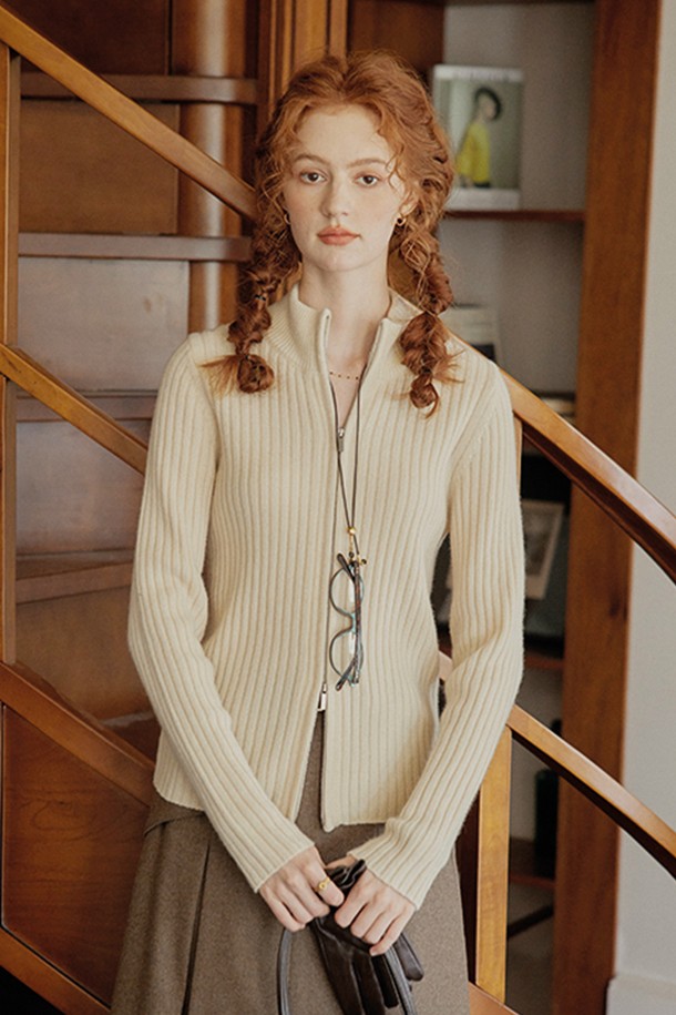 Proud Mary - 가디건 - PM_Ribbed wool zipper cardigan_IVORY