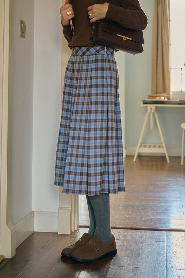 Simple Retro - 롱스커트 - SR_Plaid blue check a-line skirt