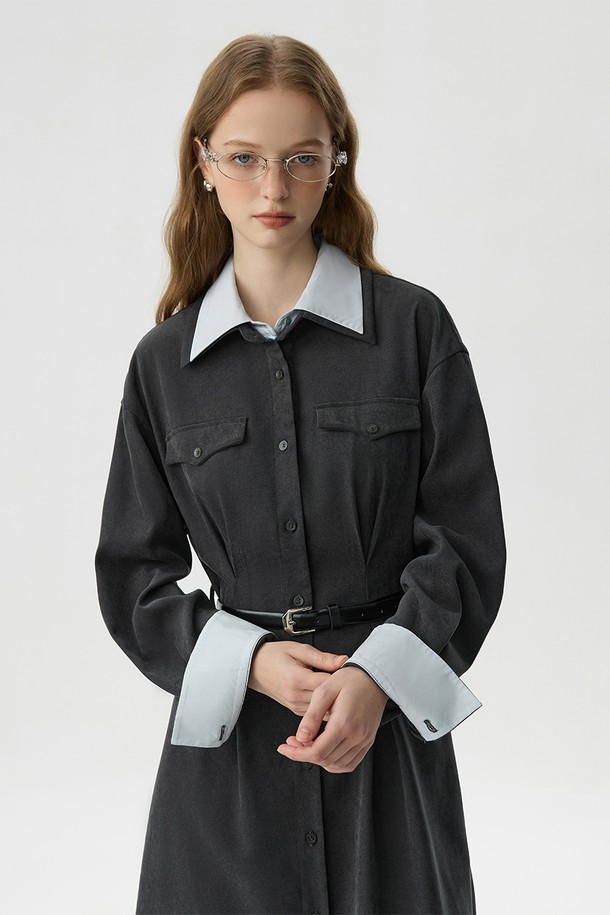 WE'DEE - 긴소매 원피스 - WD_Color lapel shirt dress