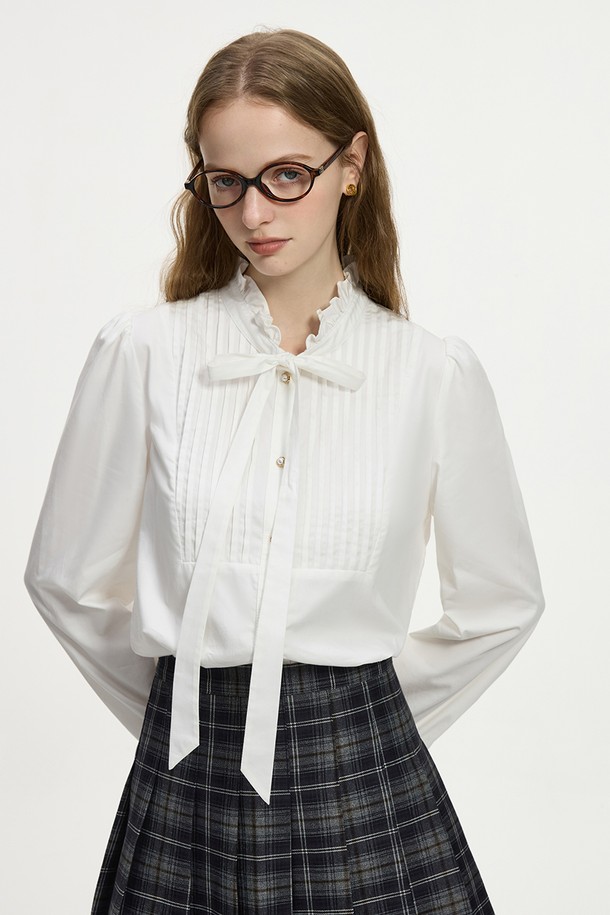 WE'DEE - 셔츠 - WD_Ruffled ribbon collar shirt