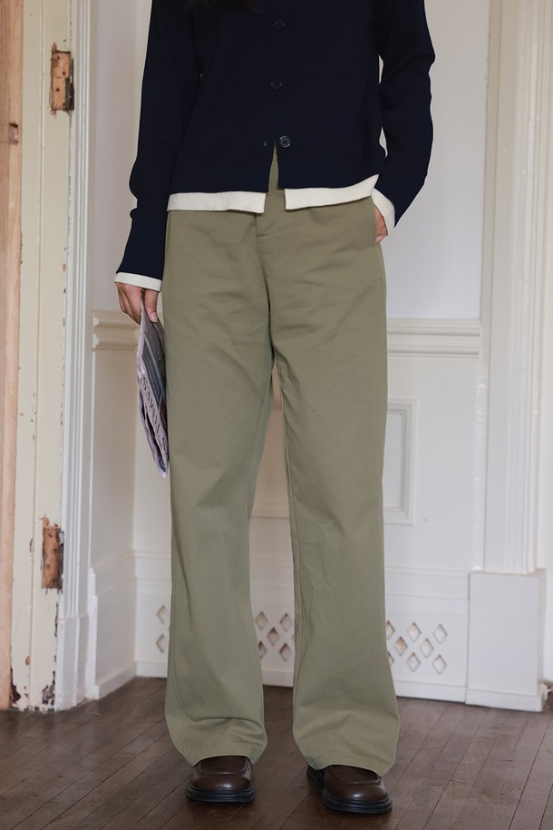 LANGSON - 롱/미디팬츠 - LS_Straight khaki pants