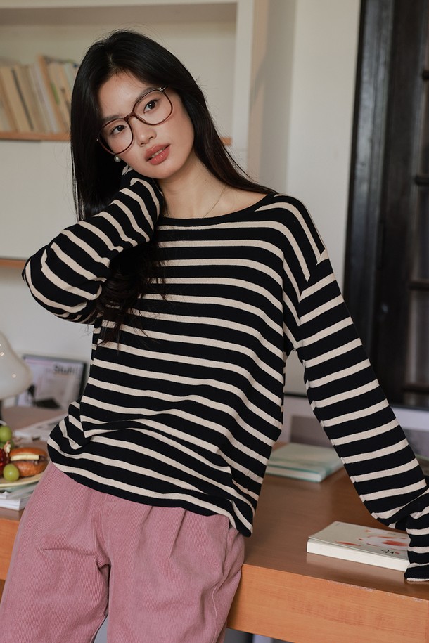 LANGSON - 긴소매 티셔츠 - LS_Long sleeve striped overfit top