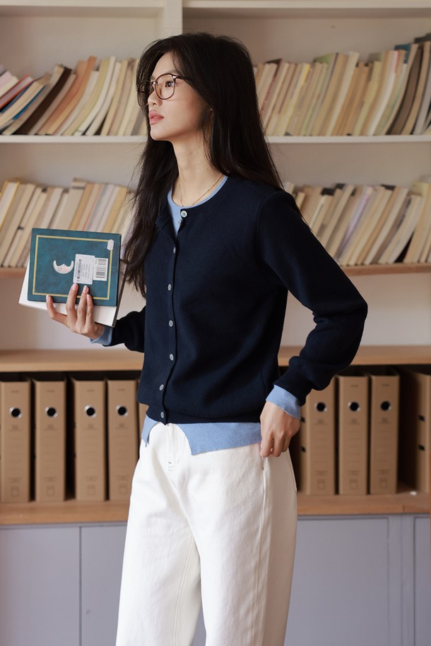 LANGSON - 가디건 - LS_Literary fake two-piece cardigan