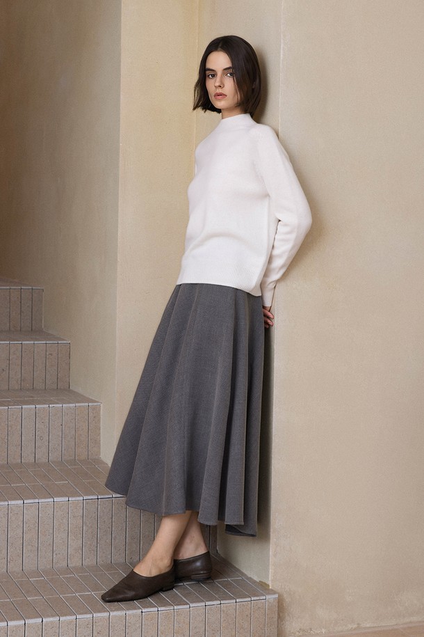 YYIAM - 롱스커트 - YY_Commuter gray umbrella skirt