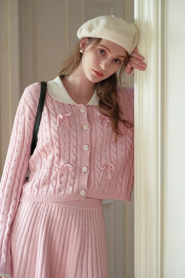 Cest Moidew - 가디건 - Cest_Pink knit bow cardigan