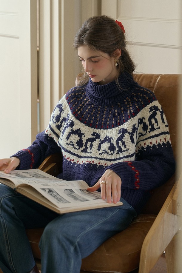 Simple Retro - 터틀넥 - SR_Fair isle turtleneck knit sweater