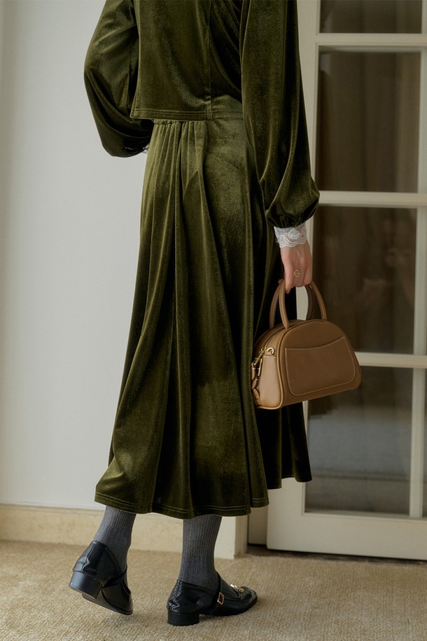 Simple Retro - 롱스커트 - SR_Vintage velvet green long skirt