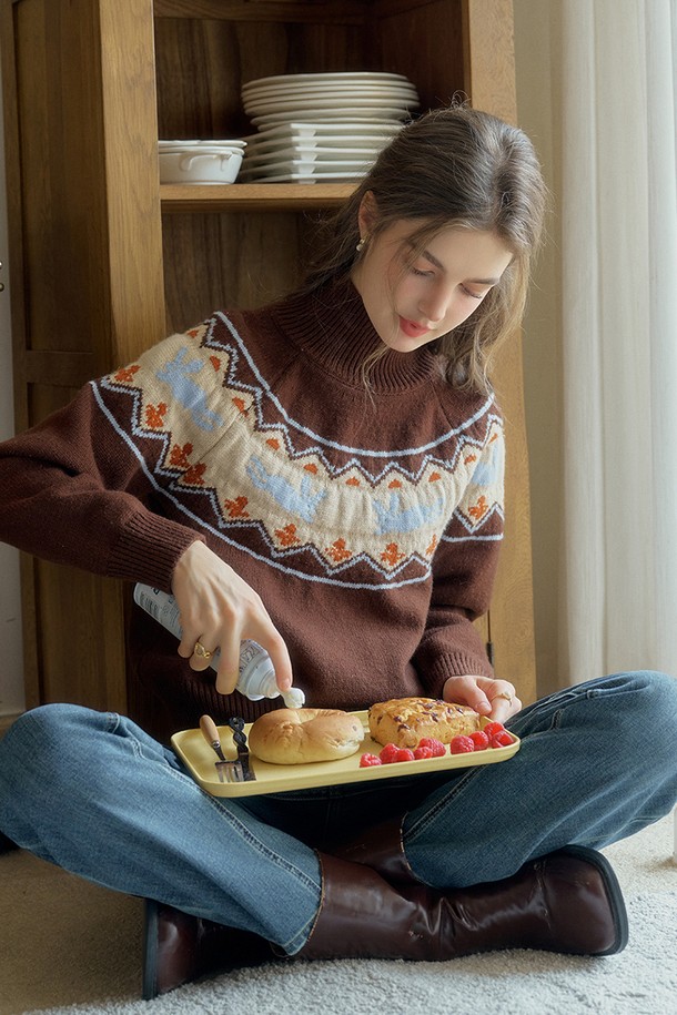 Simple Retro - 스웨터 - SR_Sharp pattern turtleneck knit sweater