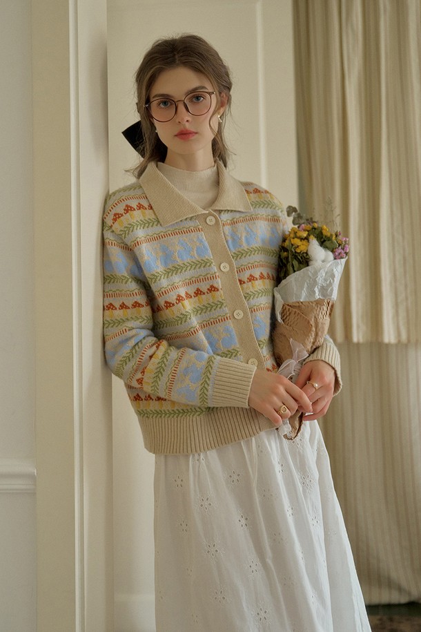 Simple Retro - 가디건 - SR_Gentle wool pattern knit cardigan