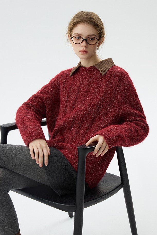 WE'DEE - 스웨터 - WD_Red cable pullover sweater