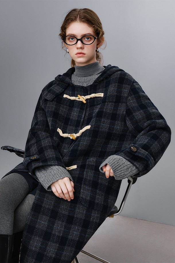 WE'DEE - 코트 - WD_Plaid horn button woolen coat