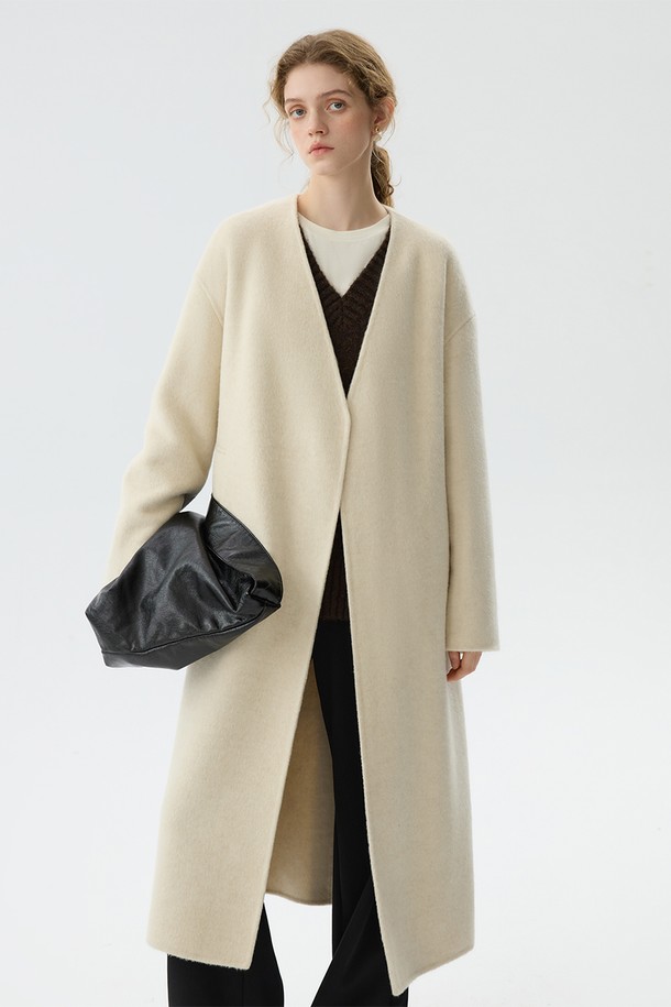 WE'DEE - 코트 - WD_Belted collarless coat