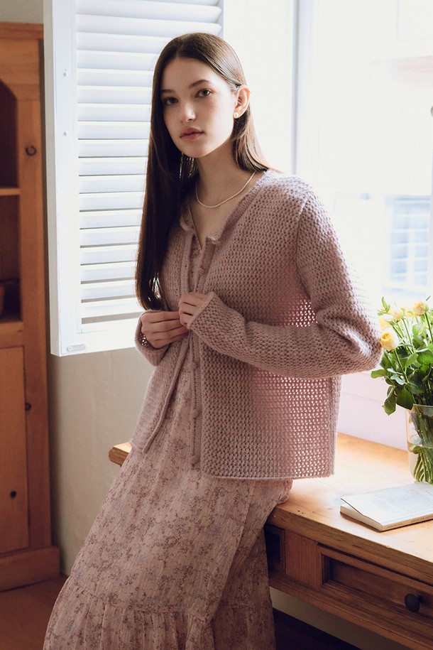 itte - 가디건 - IT_Autumn pink knitted cardigan