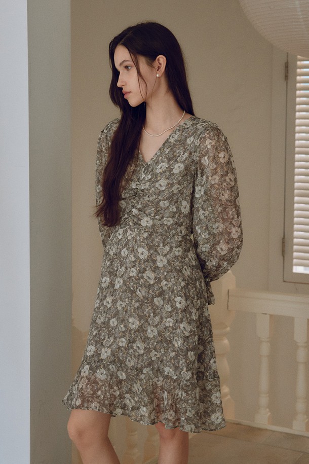 itte - 긴소매 원피스 - IT_Floral v-neck sleeves dress