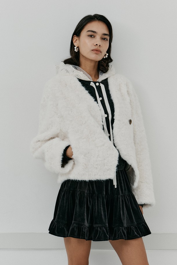 itte - 점퍼 - IT_Winter v-neck fur jacket_IVORY