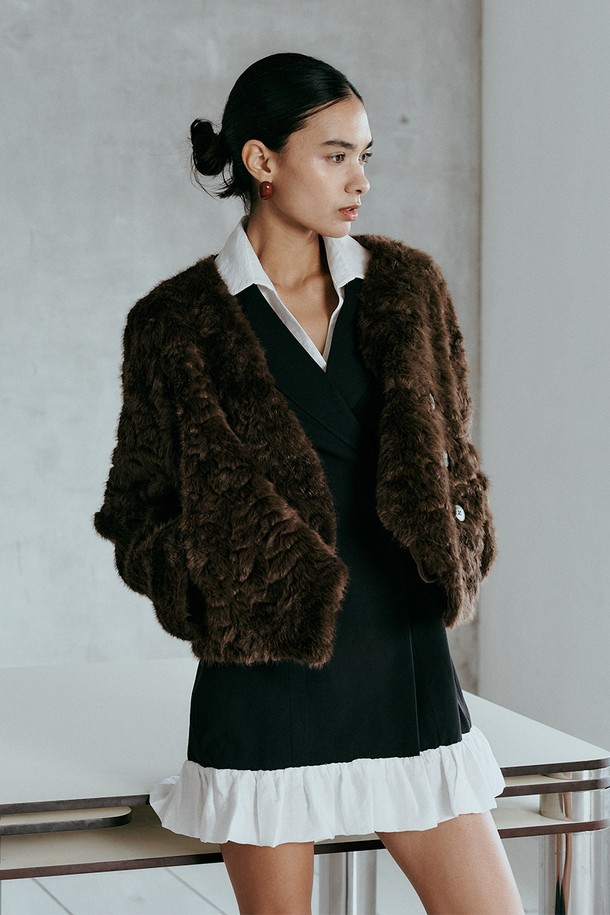 itte - 점퍼 - IT_Winter v-neck fur jacket_BROWN