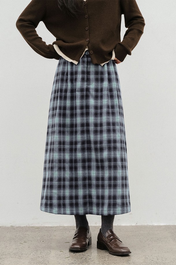 LANGSON - 롱스커트 - LS_Check long A-line skirt