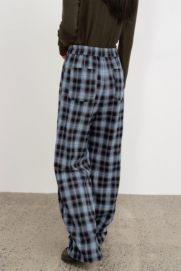 LANGSON - 롱/미디팬츠 - LS_Casual blue check banding pants