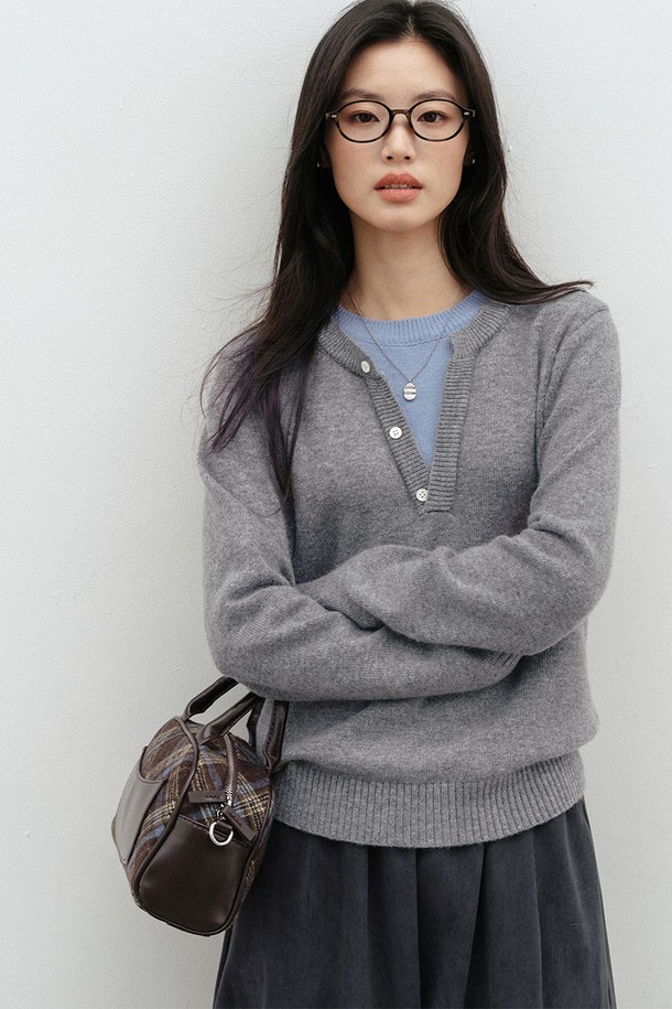 LANGSON - 스웨터 - LS_Fake two-piece casual knit top