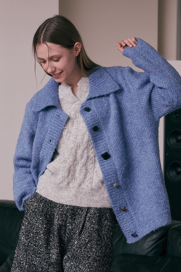 Aei&Rei - 가디건 - AR_Blue over fit knit cardigan